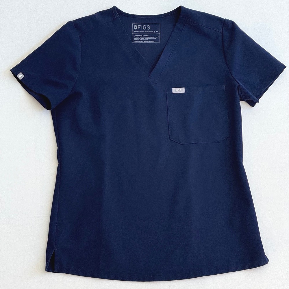 FIGS Technical Collection Catarina XS Navy Blue Single Pocket Scrub Top